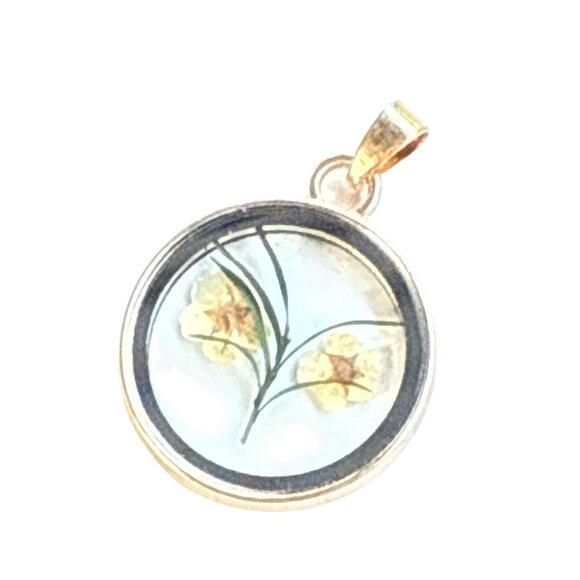 Pressed Flower Glass Pendant Round Botanical Necklace Vintage Style Jewelry - Picture 12 of 14